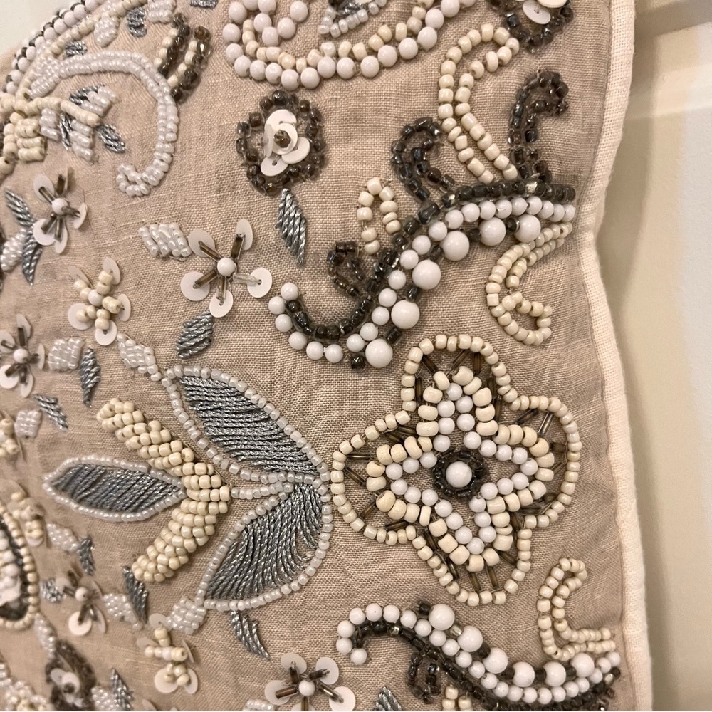 NOBLE EXCELLENCE® Two Embroidered Jeweled Tan Cream & Silver Decorative Pillows - Picture 6 of 15
